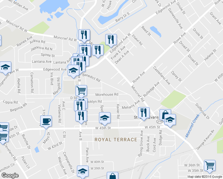 map of restaurants, bars, coffee shops, grocery stores, and more near 2030 Benedict Road in Jacksonville