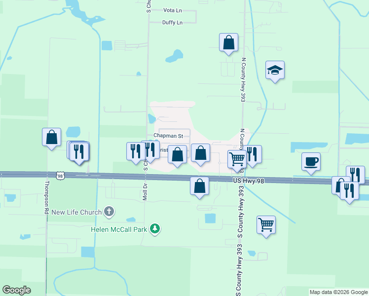 map of restaurants, bars, coffee shops, grocery stores, and more near 22 North Zander Way in Santa Rosa Beach