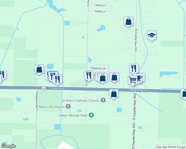 map of restaurants, bars, coffee shops, grocery stores, and more near 59 Christian Drive in Santa Rosa Beach