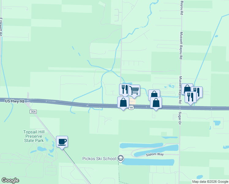 map of restaurants, bars, coffee shops, grocery stores, and more near 8 Blenheim Lane in Santa Rosa Beach