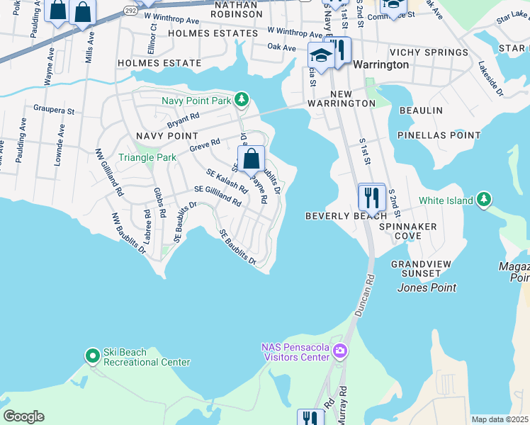 map of restaurants, bars, coffee shops, grocery stores, and more near 230 Payne Road in Pensacola