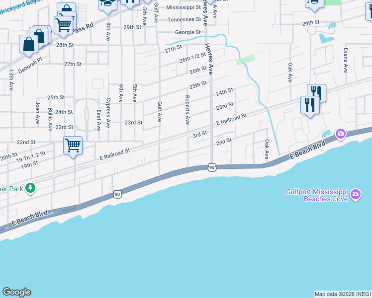map of restaurants, bars, coffee shops, grocery stores, and more near 700 2nd Street in Gulfport