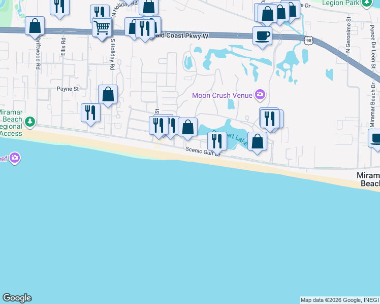 map of restaurants, bars, coffee shops, grocery stores, and more near 1541 Scenic Gulf Drive in Miramar Beach
