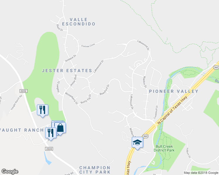 map of restaurants, bars, coffee shops, grocery stores, and more near 6715 Beauford Drive in Austin