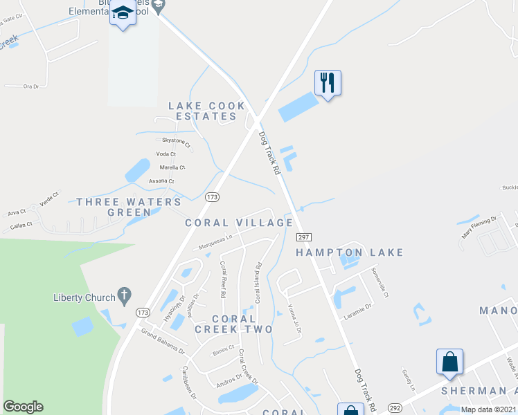 map of restaurants, bars, coffee shops, grocery stores, and more near 1063 Antigua Circle in Pensacola