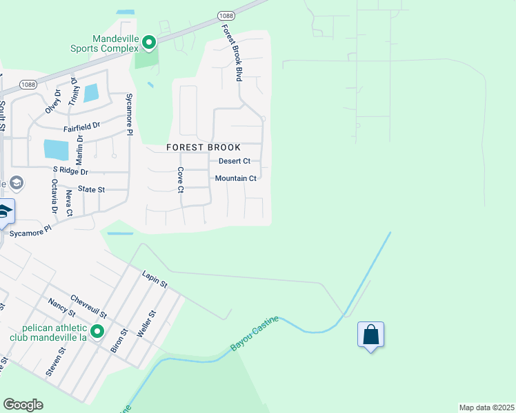 map of restaurants, bars, coffee shops, grocery stores, and more near 3038 Lake Court in Mandeville