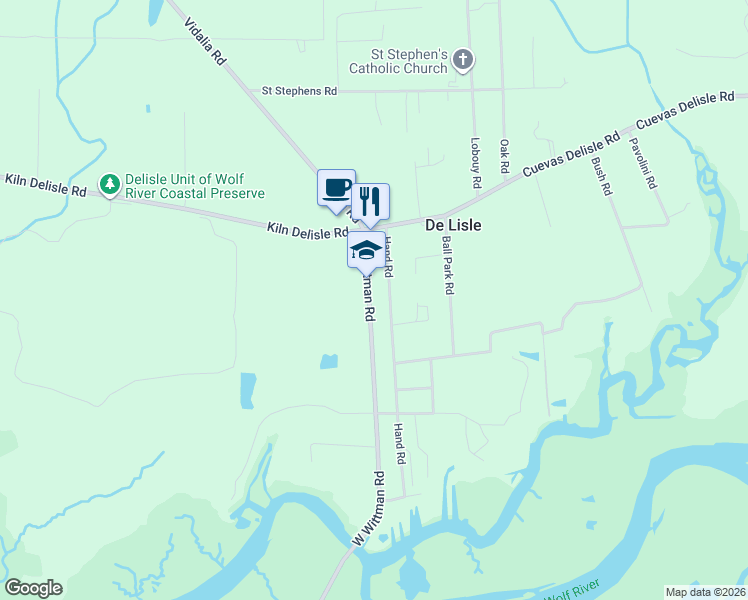map of restaurants, bars, coffee shops, grocery stores, and more near 6242 W Wittman Rd in Pass Christian