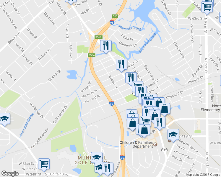 map of restaurants, bars, coffee shops, grocery stores, and more near 1021 Maynard Street in Jacksonville