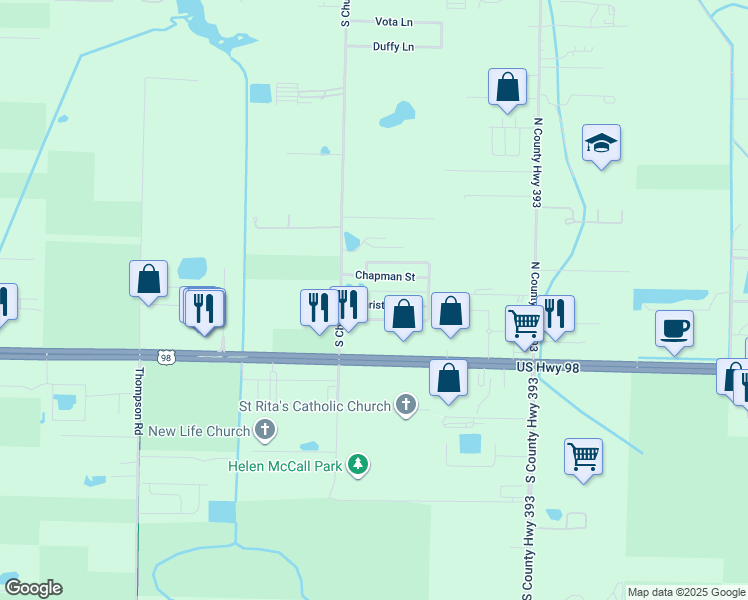 map of restaurants, bars, coffee shops, grocery stores, and more near 59 Christian Drive in Santa Rosa Beach