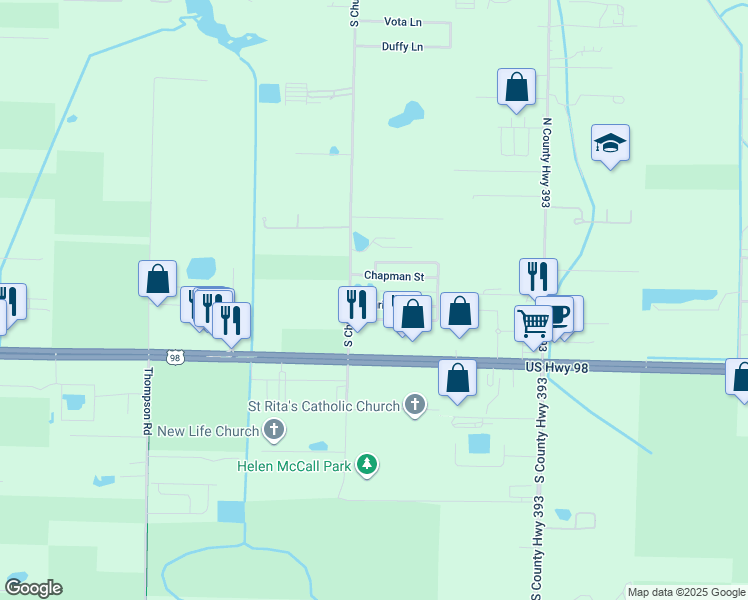 map of restaurants, bars, coffee shops, grocery stores, and more near 59 Christian Drive in Santa Rosa Beach