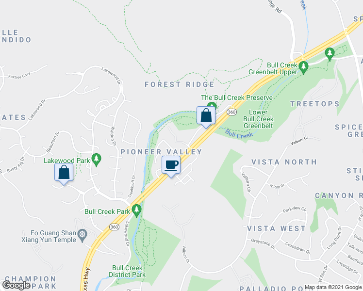 map of restaurants, bars, coffee shops, grocery stores, and more near 7700 North Capital of Texas Highway in Austin