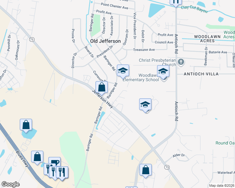 map of restaurants, bars, coffee shops, grocery stores, and more near 8115 Jefferson Park Drive in Baton Rouge