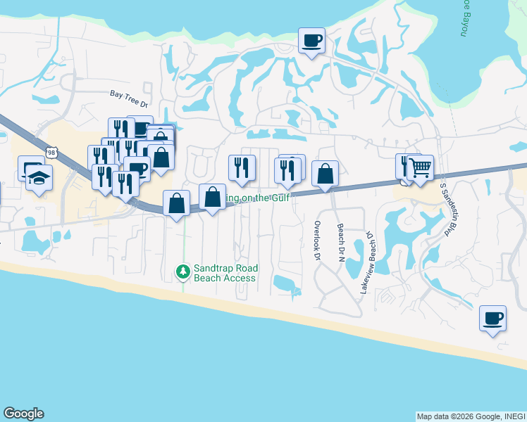 map of restaurants, bars, coffee shops, grocery stores, and more near 2 Rue Martine in Miramar Beach