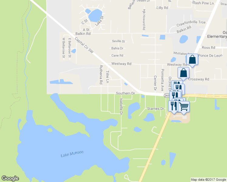 map of restaurants, bars, coffee shops, grocery stores, and more near 1308 Southern Drive in Tallahassee