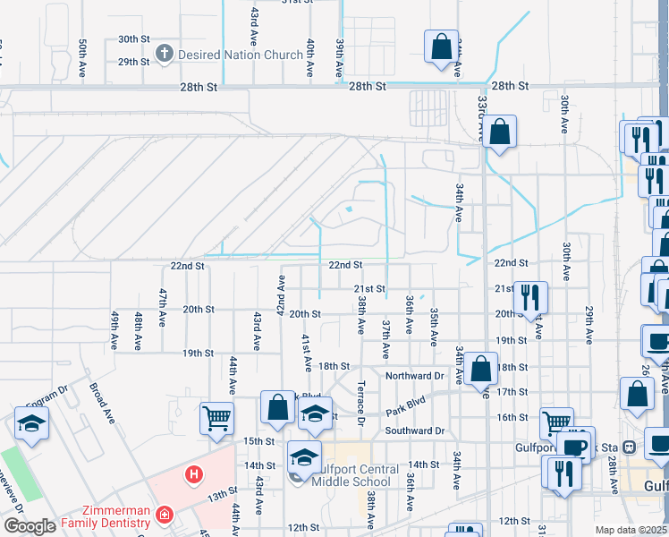 map of restaurants, bars, coffee shops, grocery stores, and more near 2121 39th Avenue in Gulfport