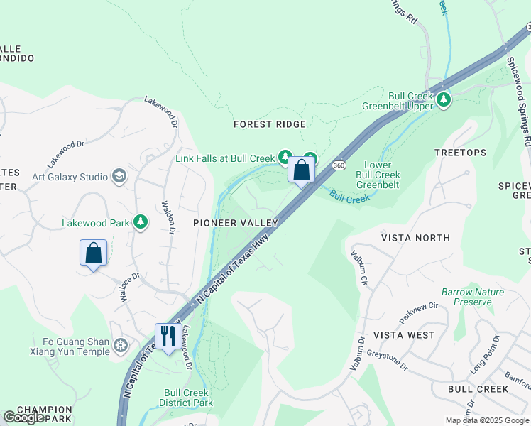 map of restaurants, bars, coffee shops, grocery stores, and more near Texas 1 Loop in Austin