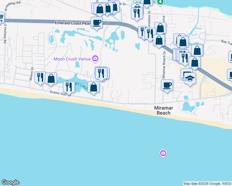 map of restaurants, bars, coffee shops, grocery stores, and more near 1030 Scenic Gulf Drive in Miramar Beach