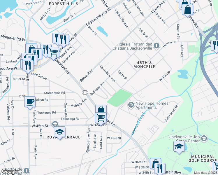 map of restaurants, bars, coffee shops, grocery stores, and more near 5752 Teeler Avenue in Jacksonville