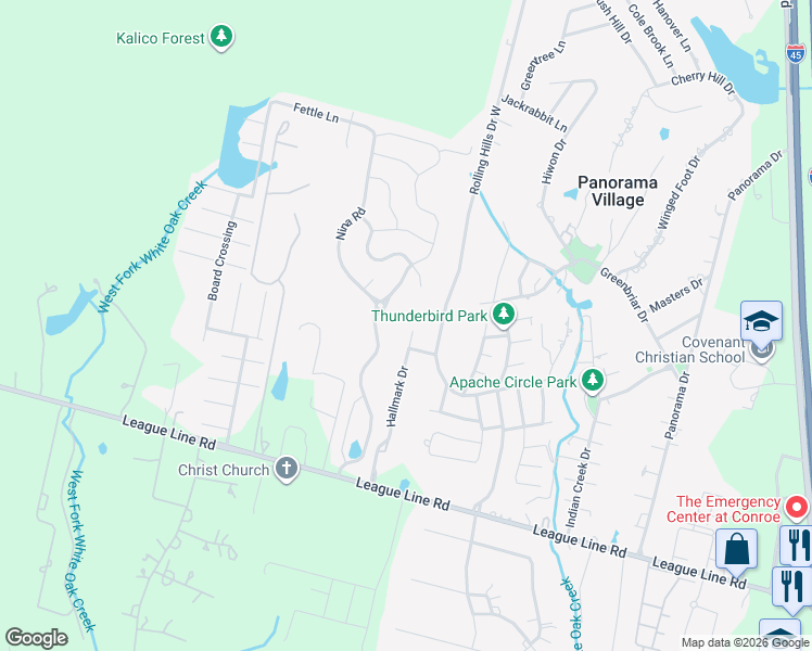map of restaurants, bars, coffee shops, grocery stores, and more near 59 Hallmark Drive in Conroe