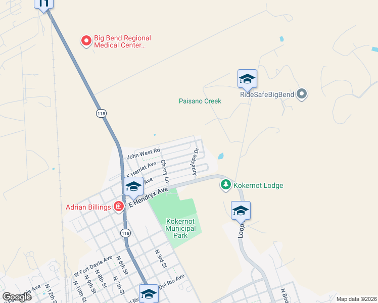 map of restaurants, bars, coffee shops, grocery stores, and more near 517 East Harriet Avenue in Alpine