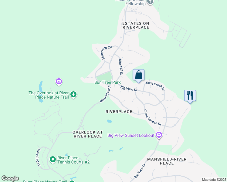 map of restaurants, bars, coffee shops, grocery stores, and more near 5112 Kite Tail Drive in Austin
