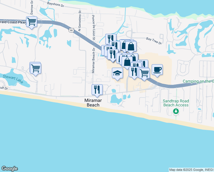 map of restaurants, bars, coffee shops, grocery stores, and more near 172 Rue ST Tropez in Miramar Beach