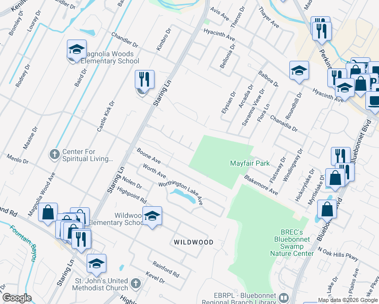 map of restaurants, bars, coffee shops, grocery stores, and more near 9226 Magnolia Leaf Avenue in Baton Rouge