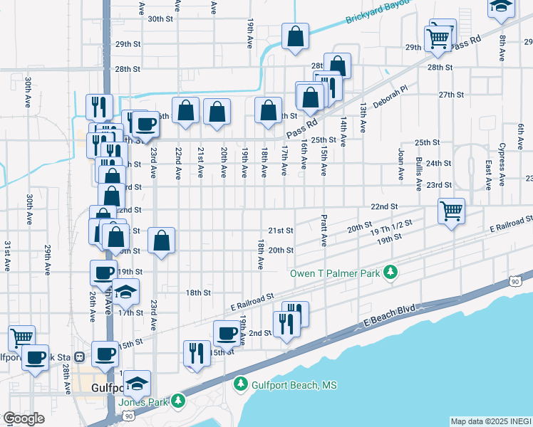 map of restaurants, bars, coffee shops, grocery stores, and more near 2122 18th Ave in Gulfport
