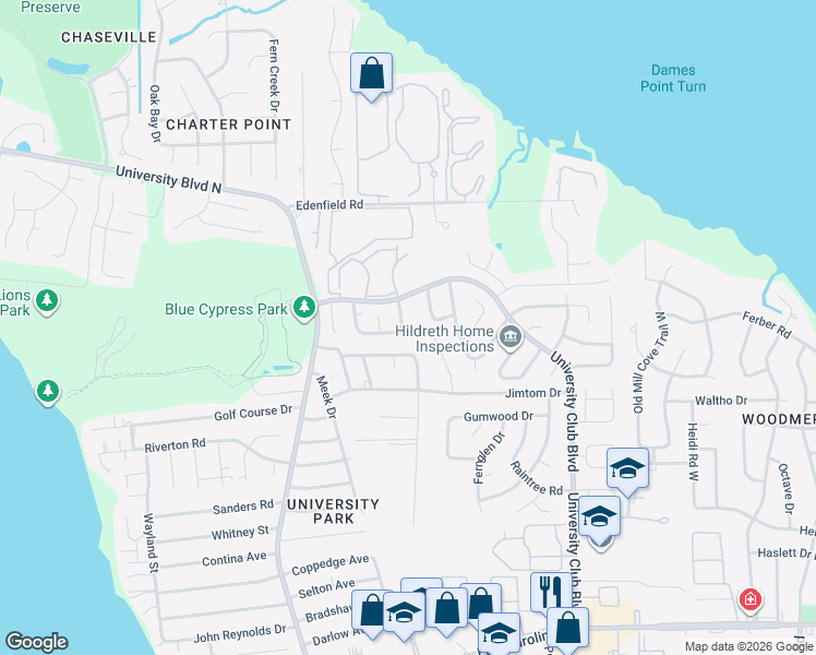 map of restaurants, bars, coffee shops, grocery stores, and more near 4105 Wilcrest Circle East in Jacksonville