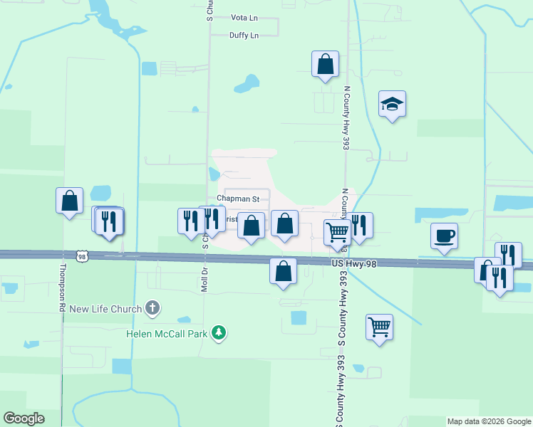 map of restaurants, bars, coffee shops, grocery stores, and more near 22 North Zander Way in Santa Rosa Beach