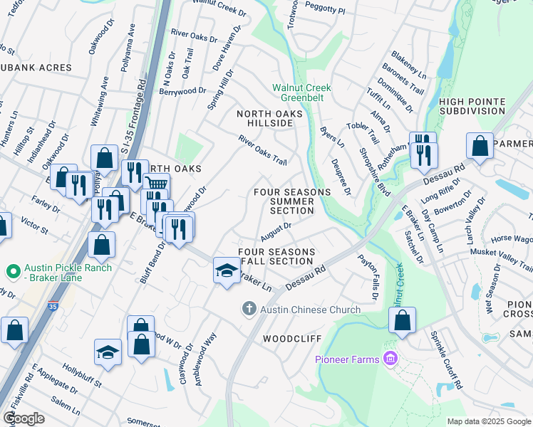 map of restaurants, bars, coffee shops, grocery stores, and more near 11501 January Drive in Austin