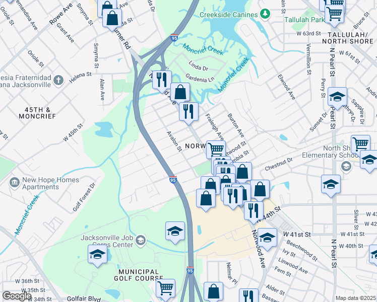 map of restaurants, bars, coffee shops, grocery stores, and more near 946 Maynard St in Jacksonville