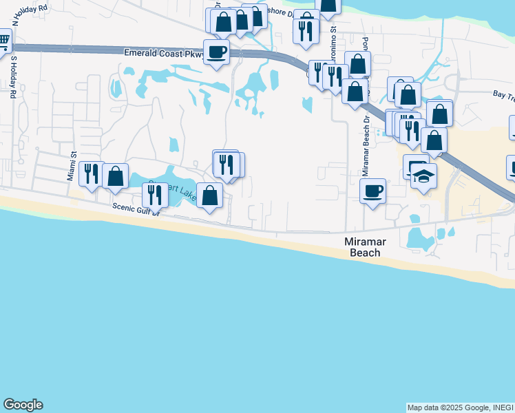 map of restaurants, bars, coffee shops, grocery stores, and more near 1030 Scenic Gulf Drive in Miramar Beach
