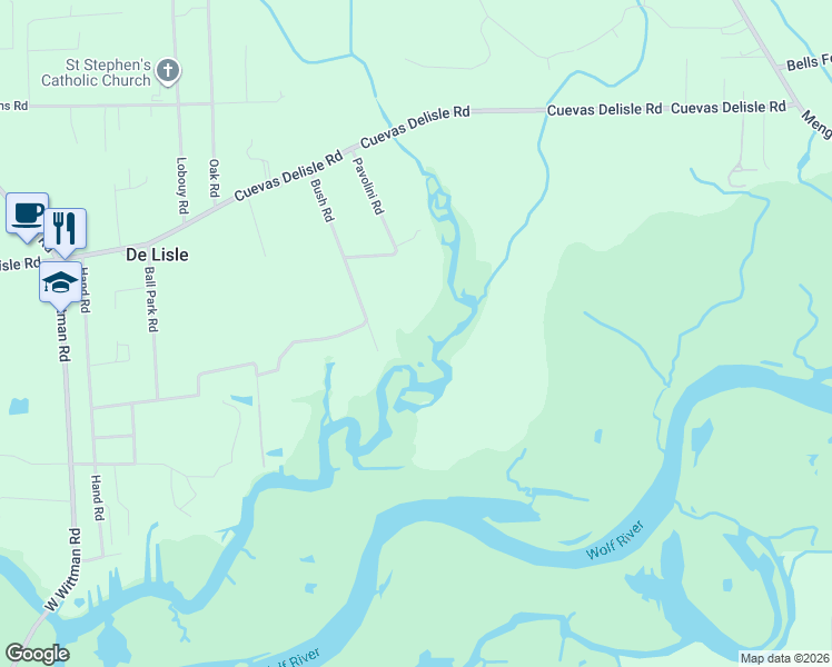 map of restaurants, bars, coffee shops, grocery stores, and more near 6284 Bush Road in Pass Christian
