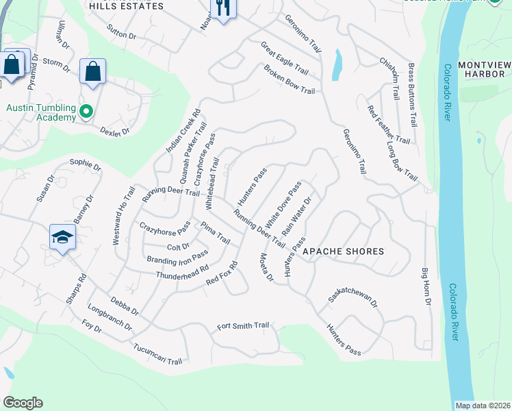 map of restaurants, bars, coffee shops, grocery stores, and more near 2106 Red Fox Road in Austin