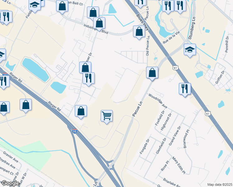map of restaurants, bars, coffee shops, grocery stores, and more near 8259 George Cain Road in Baton Rouge
