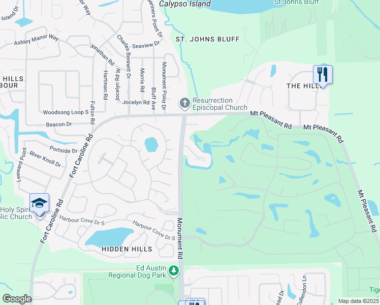 map of restaurants, bars, coffee shops, grocery stores, and more near 104 4251-1 Monument Ap in Jacksonville