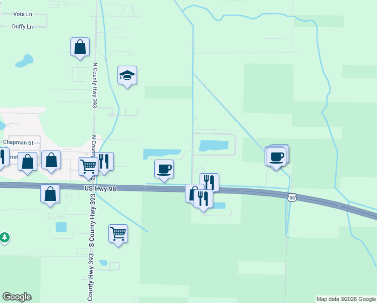 map of restaurants, bars, coffee shops, grocery stores, and more near 153 Veterans Road in Santa Rosa Beach