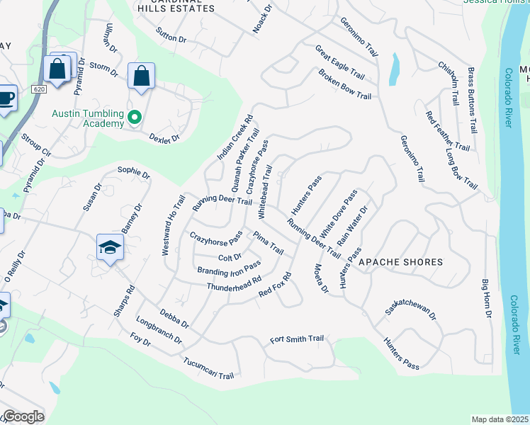 map of restaurants, bars, coffee shops, grocery stores, and more near 2015 Whitebead Trail in Austin