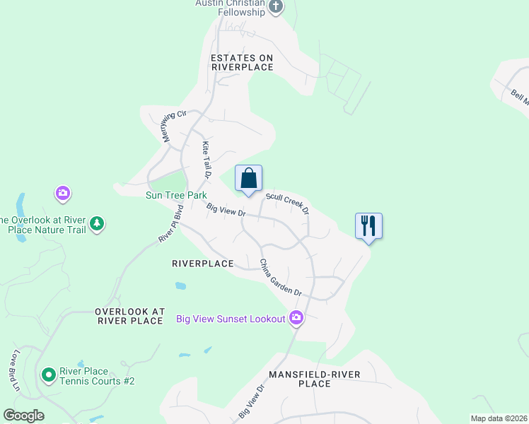 map of restaurants, bars, coffee shops, grocery stores, and more near 10239 Scull Creek Drive in Austin