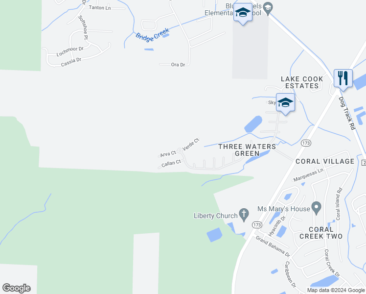 map of restaurants, bars, coffee shops, grocery stores, and more near 10 Verde Court in Pensacola