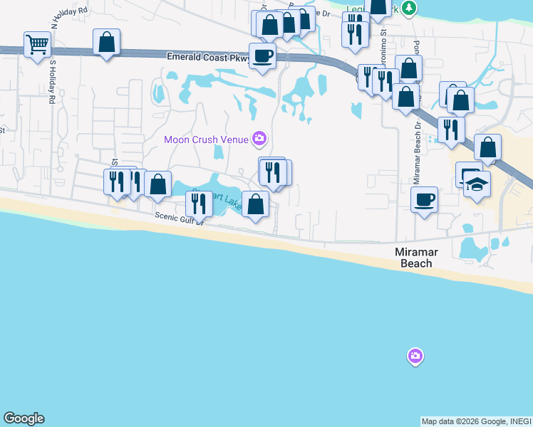 map of restaurants, bars, coffee shops, grocery stores, and more near 77 Seascape Drive in Destin