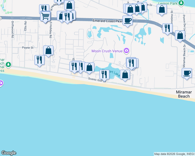 map of restaurants, bars, coffee shops, grocery stores, and more near 1485 Scenic Highway 98 in Miramar Beach