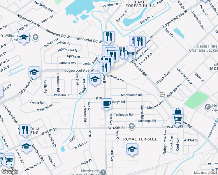 map of restaurants, bars, coffee shops, grocery stores, and more near 5803 Paris Avenue in Jacksonville