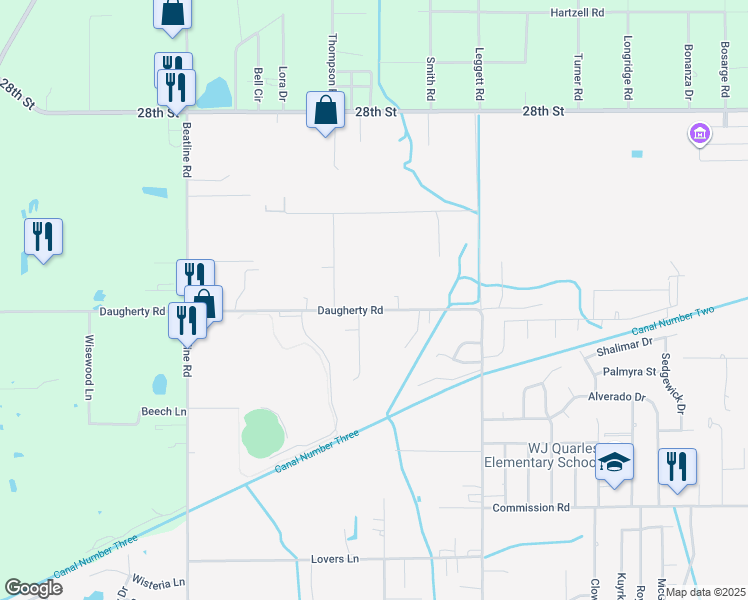 map of restaurants, bars, coffee shops, grocery stores, and more near 20108 Daugherty Road in Long Beach