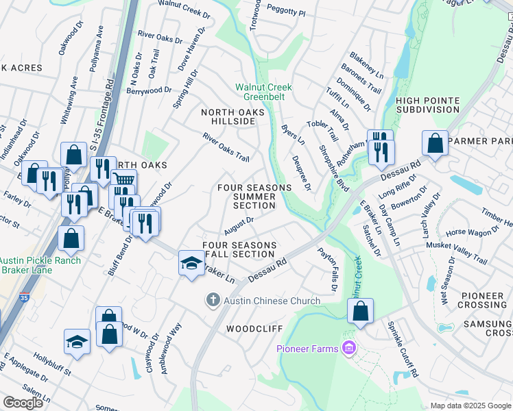 map of restaurants, bars, coffee shops, grocery stores, and more near 11404 March Drive in Austin