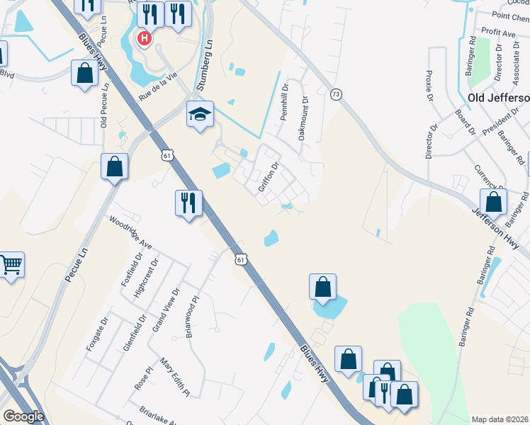 map of restaurants, bars, coffee shops, grocery stores, and more near 18589 Santa Maria Drive in Baton Rouge