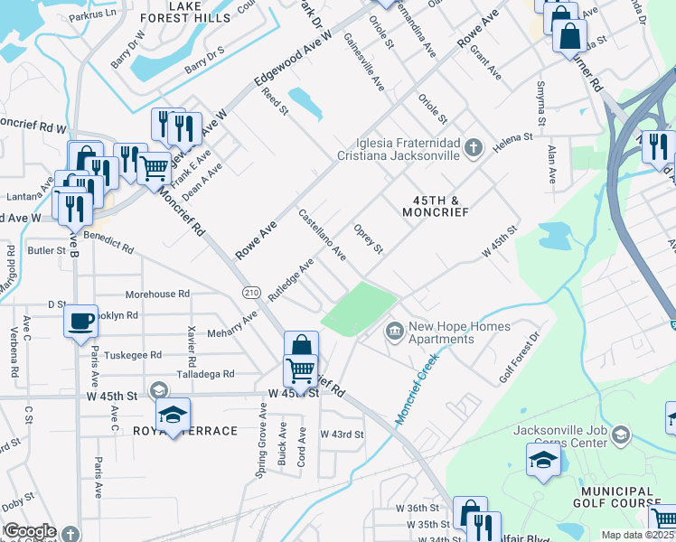 map of restaurants, bars, coffee shops, grocery stores, and more near 5752 Teeler Avenue in Jacksonville