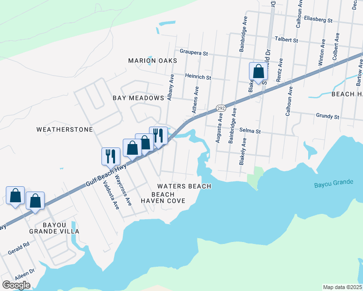 map of restaurants, bars, coffee shops, grocery stores, and more near 2013 Americus Avenue in Pensacola