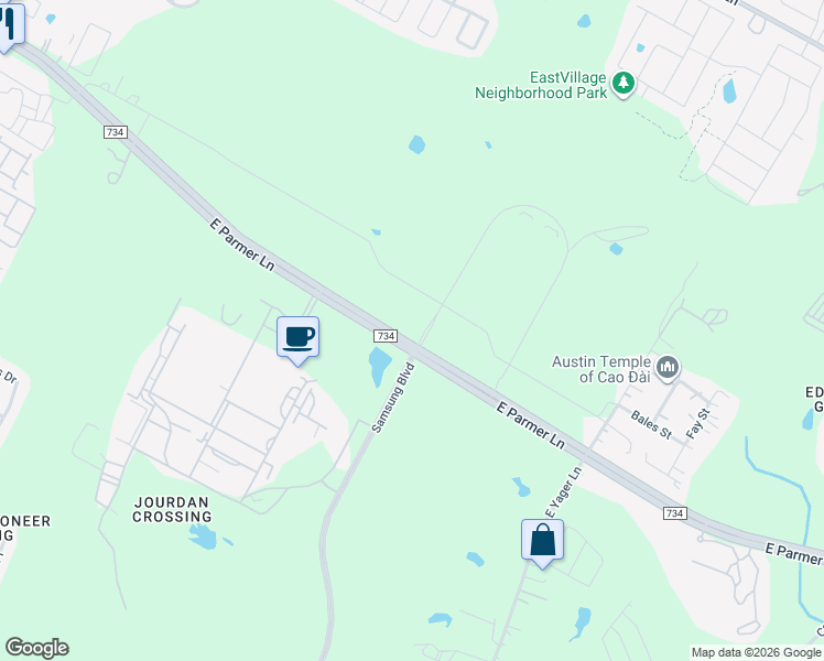 map of restaurants, bars, coffee shops, grocery stores, and more near 3124 East Parmer Lane in Austin